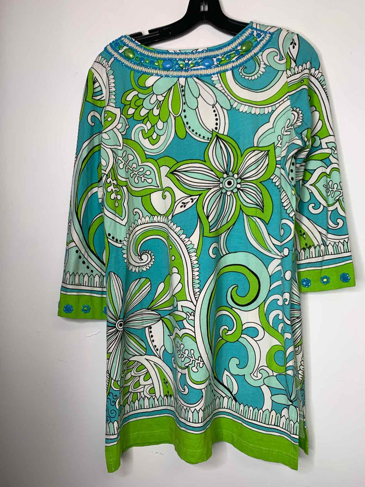 Women Size L Key Lime & Pink Teal long sleeve dress