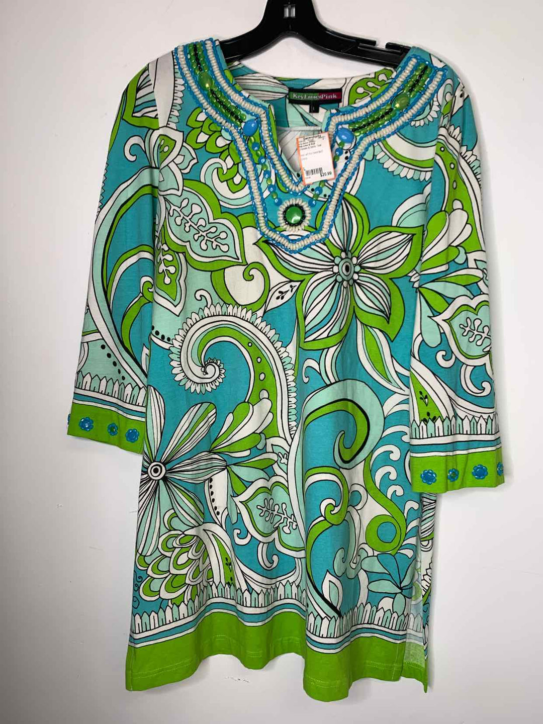 Women Size L Key Lime & Pink Teal long sleeve dress