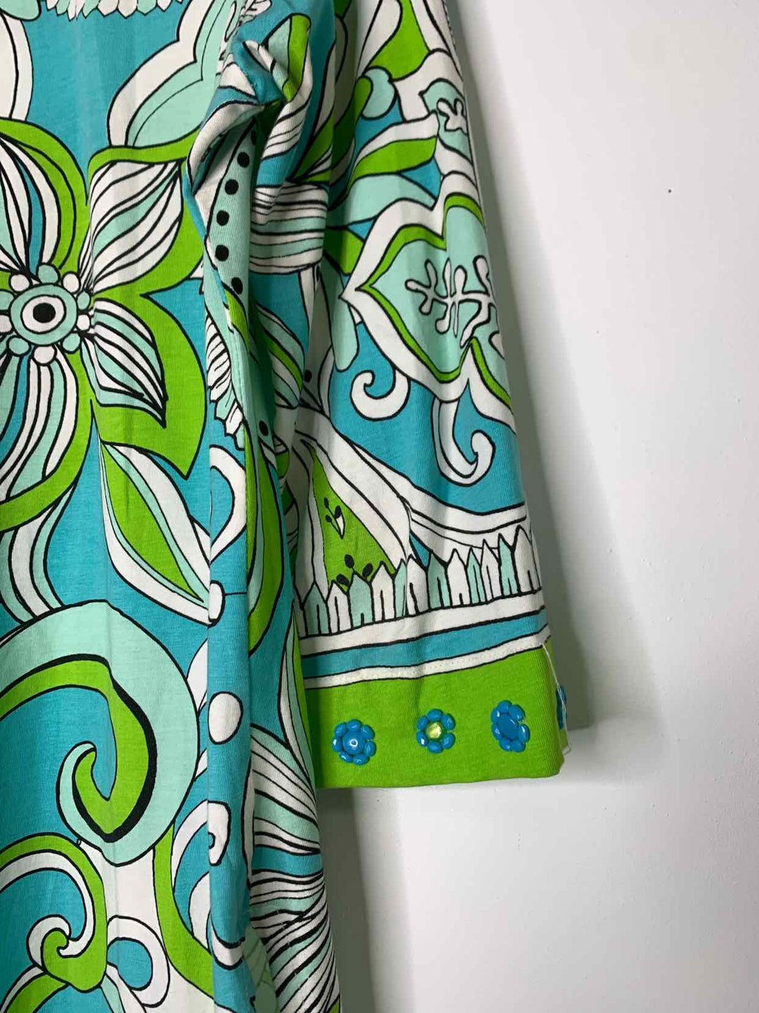 Women Size L Key Lime & Pink Teal long sleeve dress