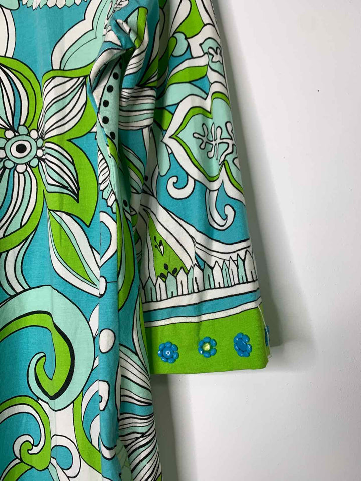 Women Size L Key Lime & Pink Teal long sleeve dress