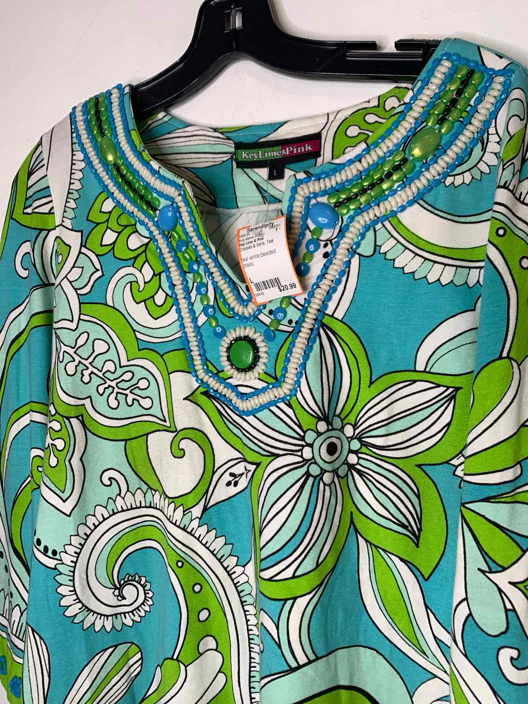 Women Size L Key Lime & Pink Teal long sleeve dress