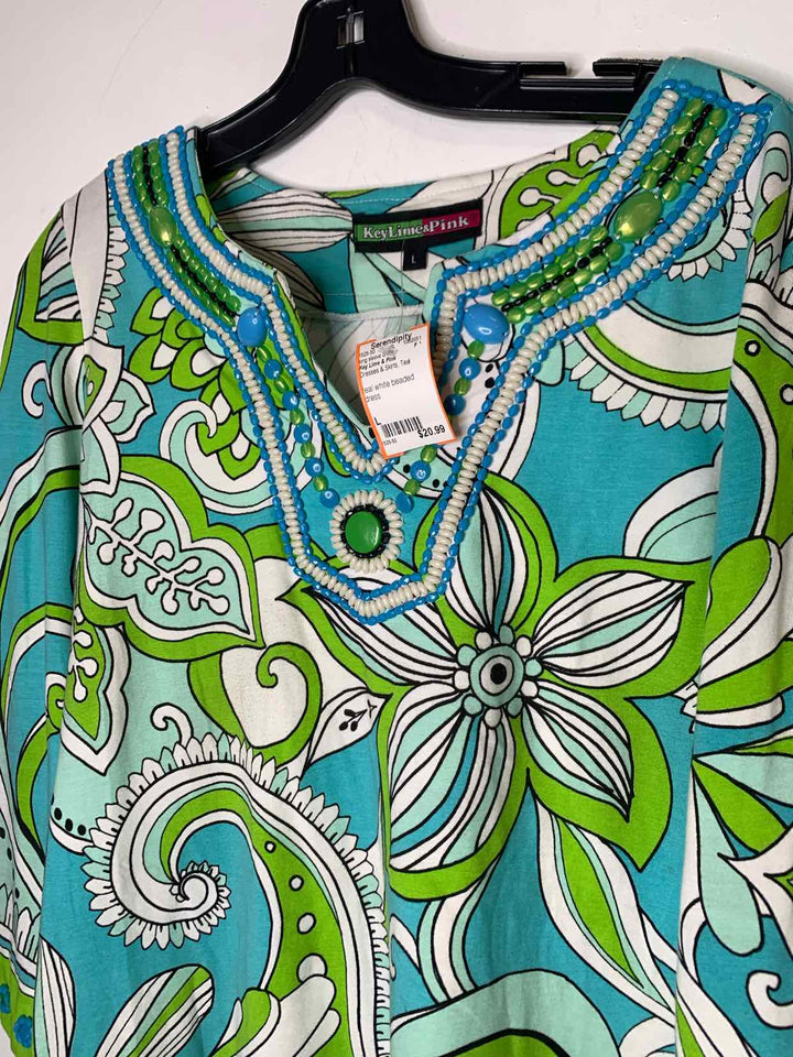 Women Size L Key Lime & Pink Teal long sleeve dress