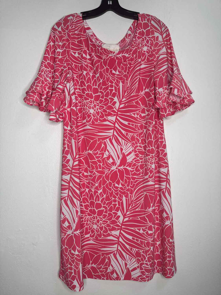 Pappagallo Size L Pink NWT White long sleeve dress