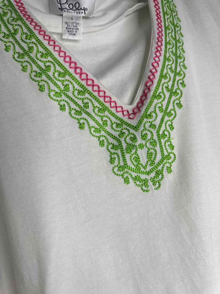 Lilly Pulitzer Size L White Embroidered short sleeve top