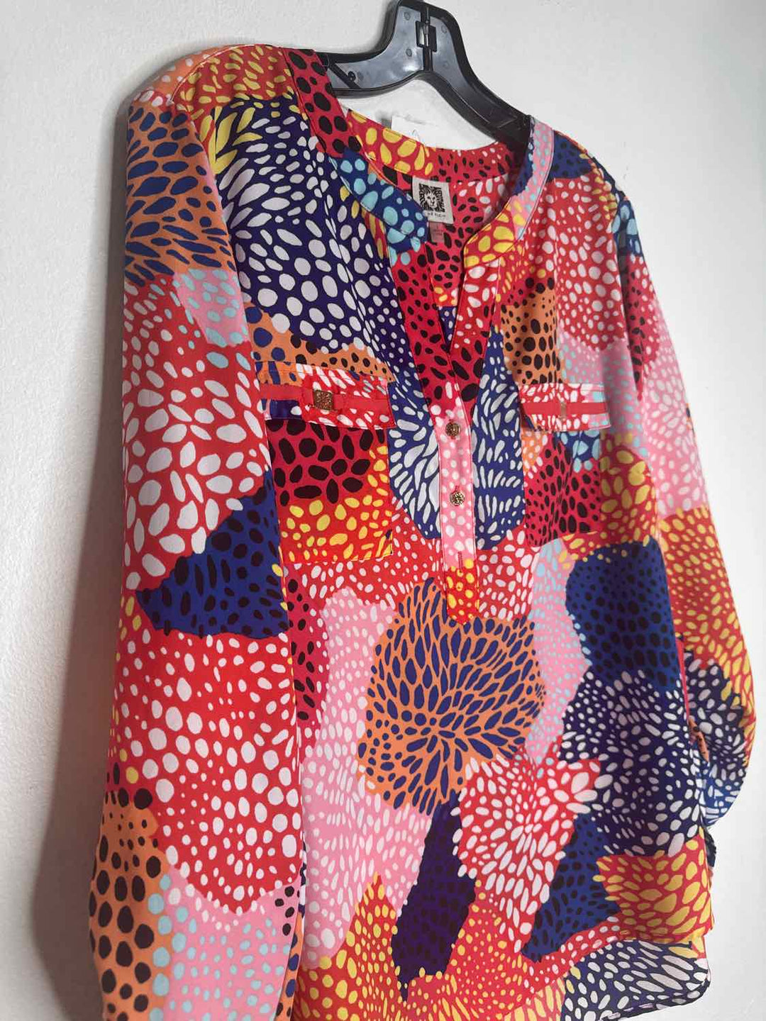 Anne Klein Size L Polk A Dot Multi Color long sleeve top