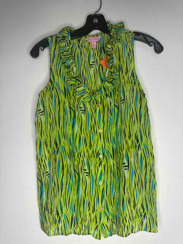 Lilly Pulitzer Size 4 Lime Green Button Down Navy sleeveless