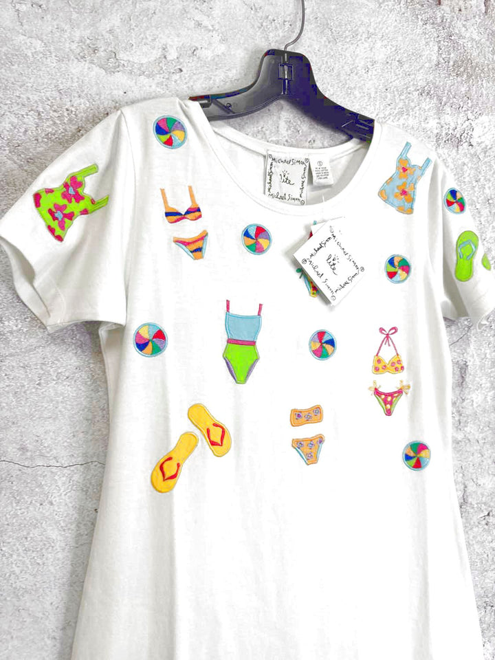 Michael Simon Size S White NWT Embroidered short sleeve