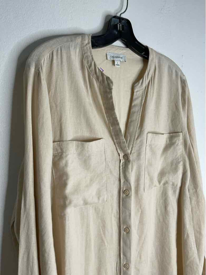 Calligraphie Size L Beige Button Down long sleeve top