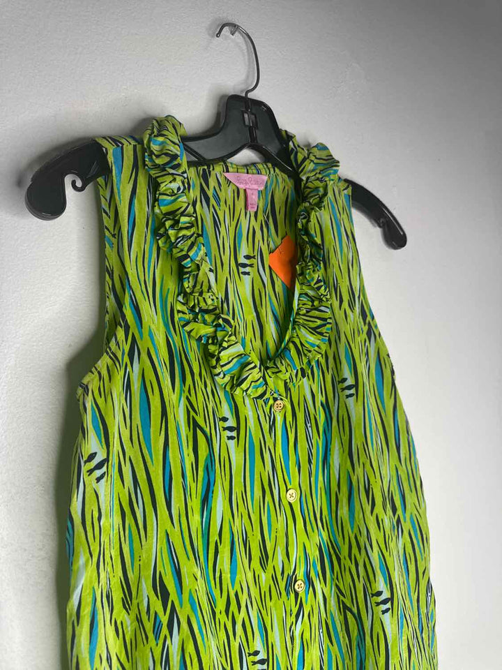 Lilly Pulitzer Size 4 Lime Green Button Down Navy sleeveless