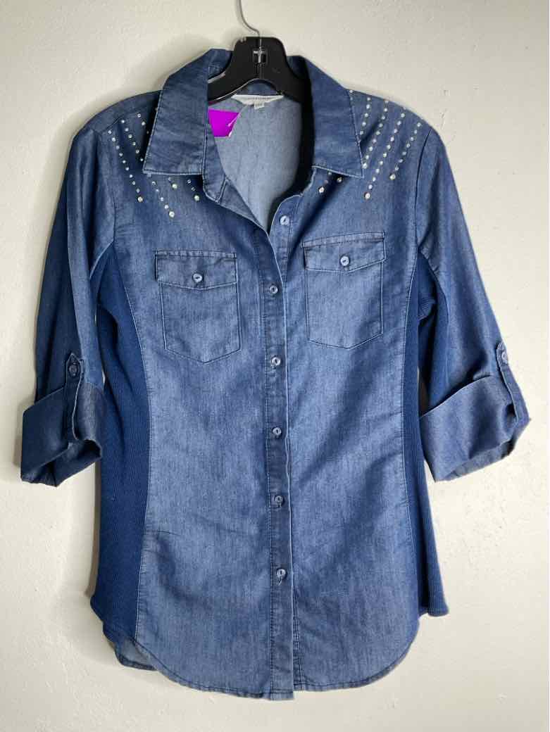 Cavalini Size PM Blue Button Down Studded long sleeve top
