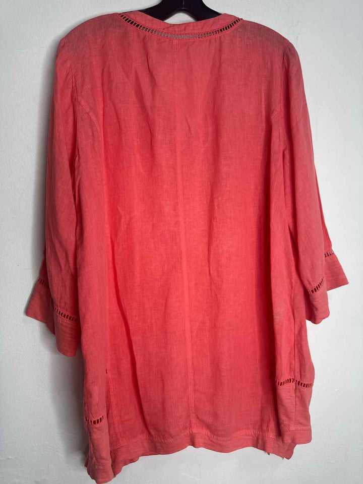 Soft Surroundings Size L Coral V-neck Solid long sleeve top