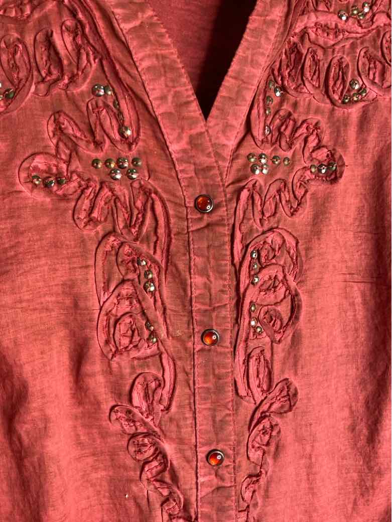 Reba Size S Rust Button Down Embroidered long sleeve top