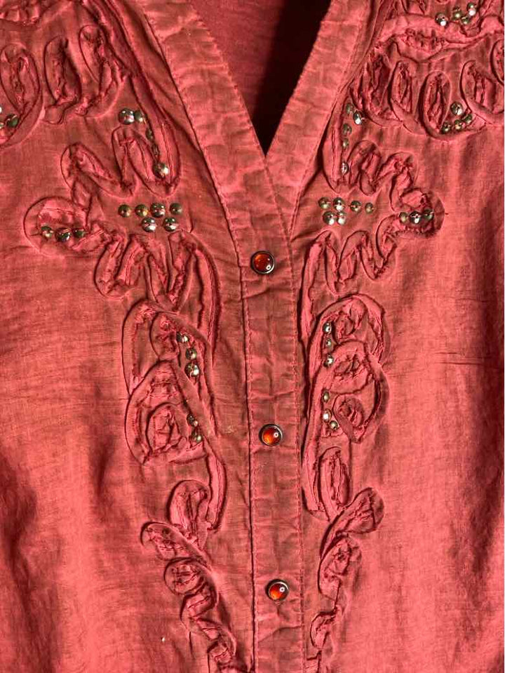 Reba Size S Rust Button Down Embroidered long sleeve top
