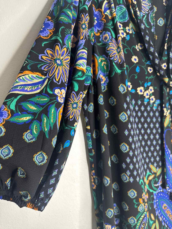 London Times Size 12 Black Multi Color long sleeve dress
