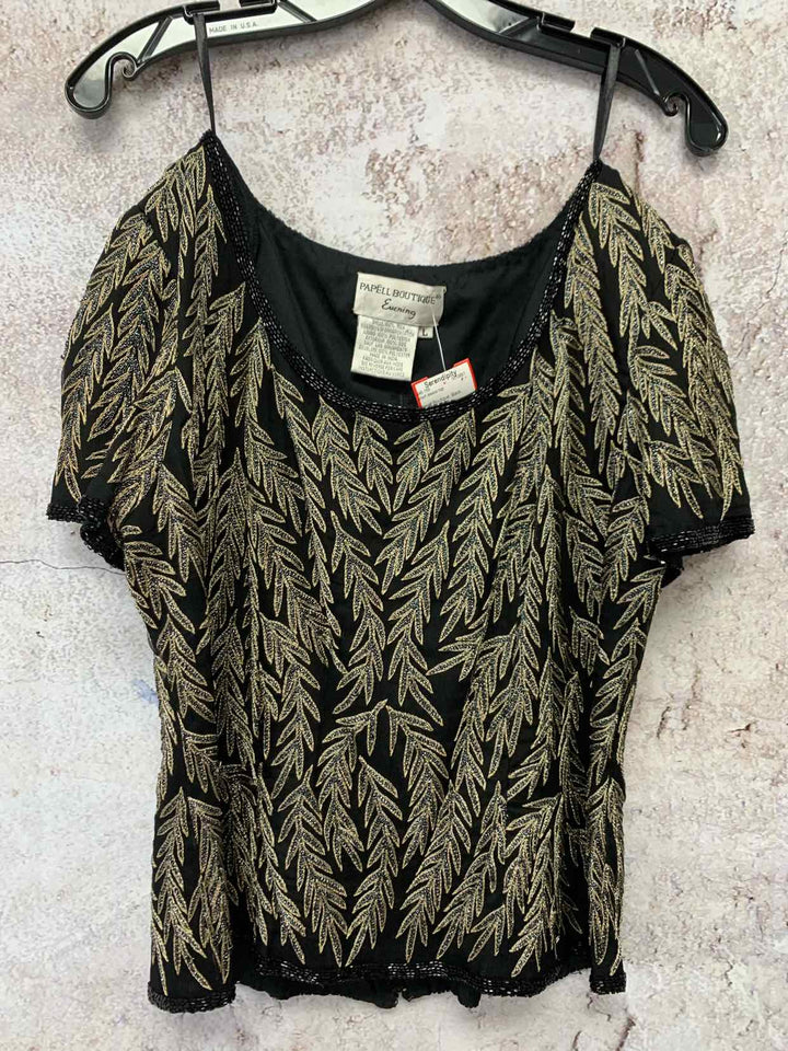 Papell Boutique Size L Black short sleeve top