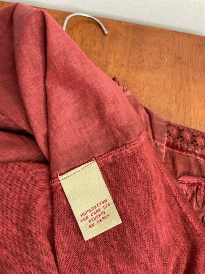 Reba Size S Rust Button Down Embroidered long sleeve top
