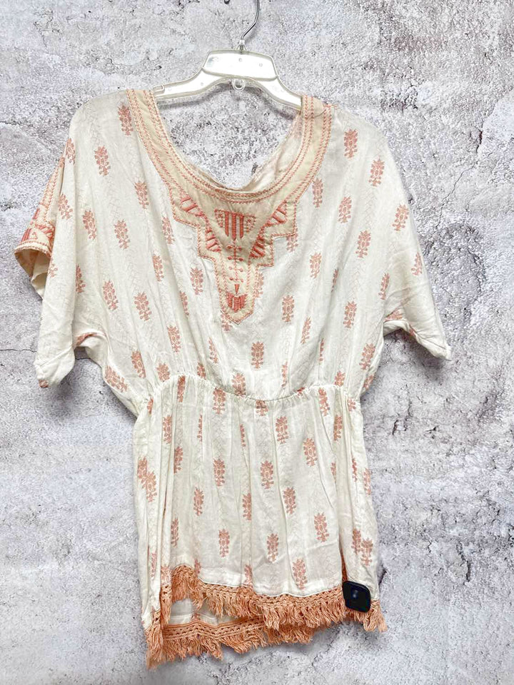 Free People Size S Ivory Scoop Neck short sleeve top