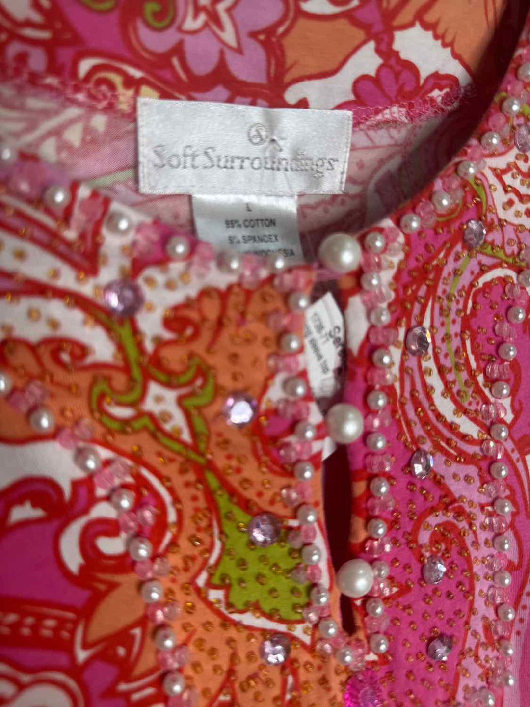 Soft Surroundings Size L Pink Beaded long sleeve top