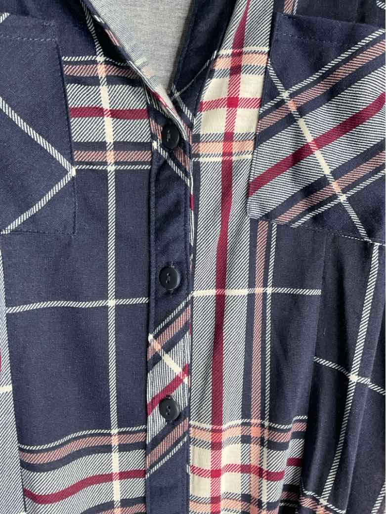 Passport Size M Blue Plaid long sleeve dress