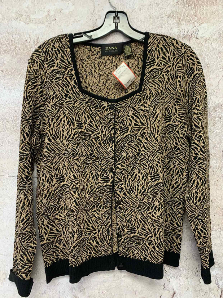 Dana Buchman Size L Black and Gold short sleeve top