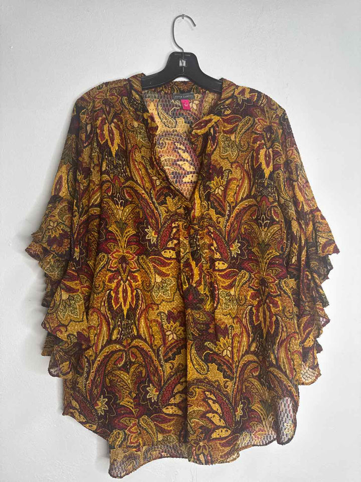 Vince Camuto Size L Orange Floral long sleeve top