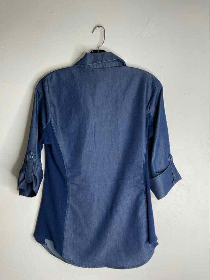 Cavalini Size PM Blue Button Down Studded long sleeve top