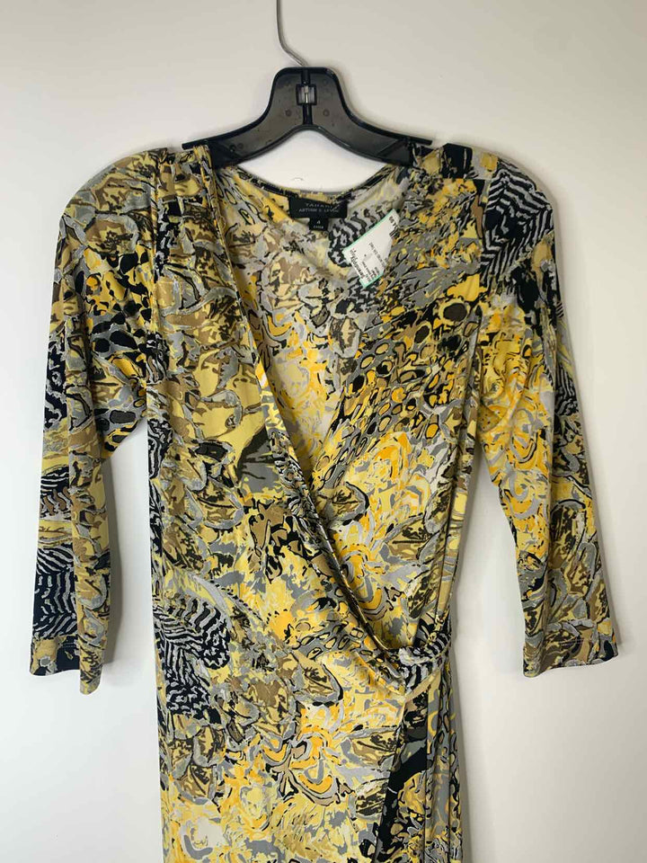 Women Size 4 Tahari Yellow long sleeve dress