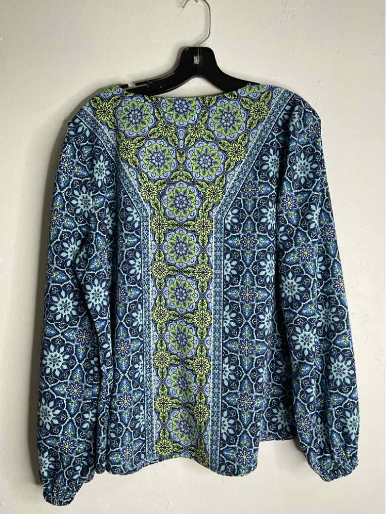 belle Kim Gravel Size L Blue V-neck Floral long sleeve top