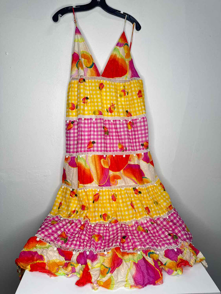 Farm Rio Size L Multi-Color Tassel spaghetti strap dress