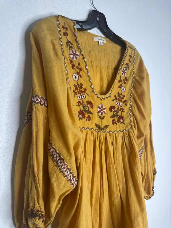 Max Studio Size L Mustard V-neck elastic sleeve long sleeve top