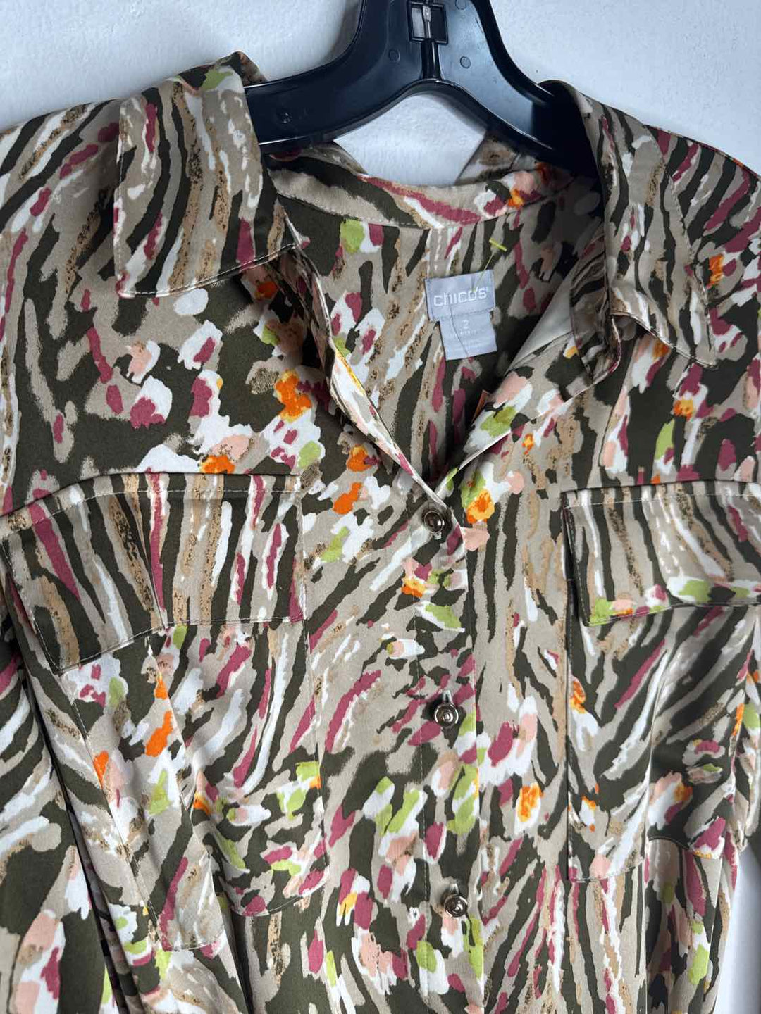 Chicos Size 2 Multi-Color Belted long sleeve dress
