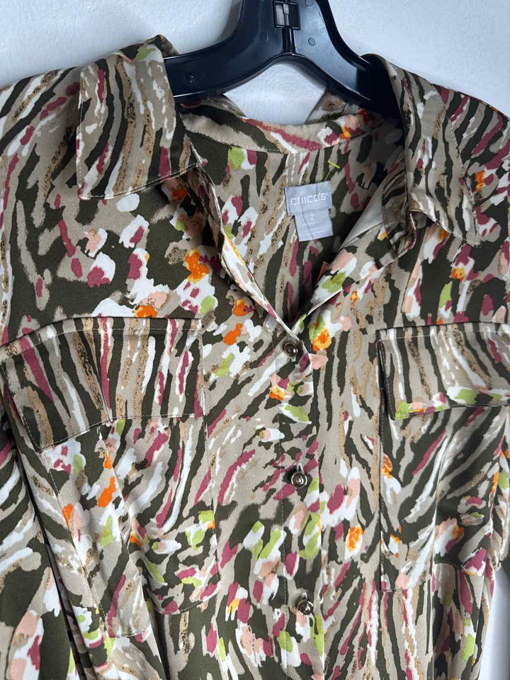 Chicos Size 2 Multi-Color Belted long sleeve dress