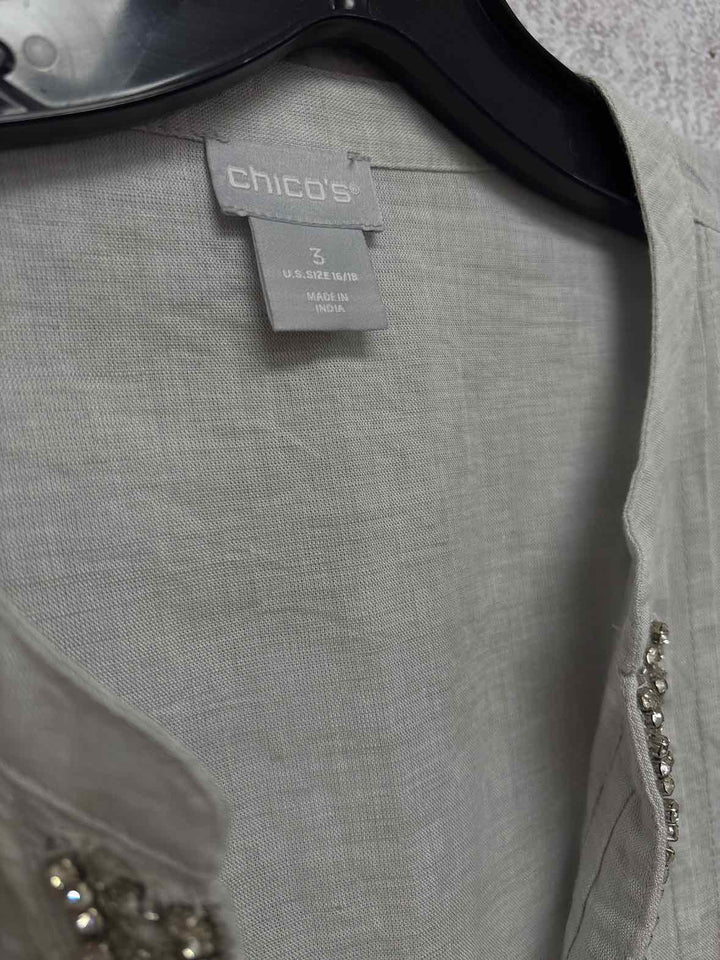 Chicos Women Size 3 Grey long sleeve top