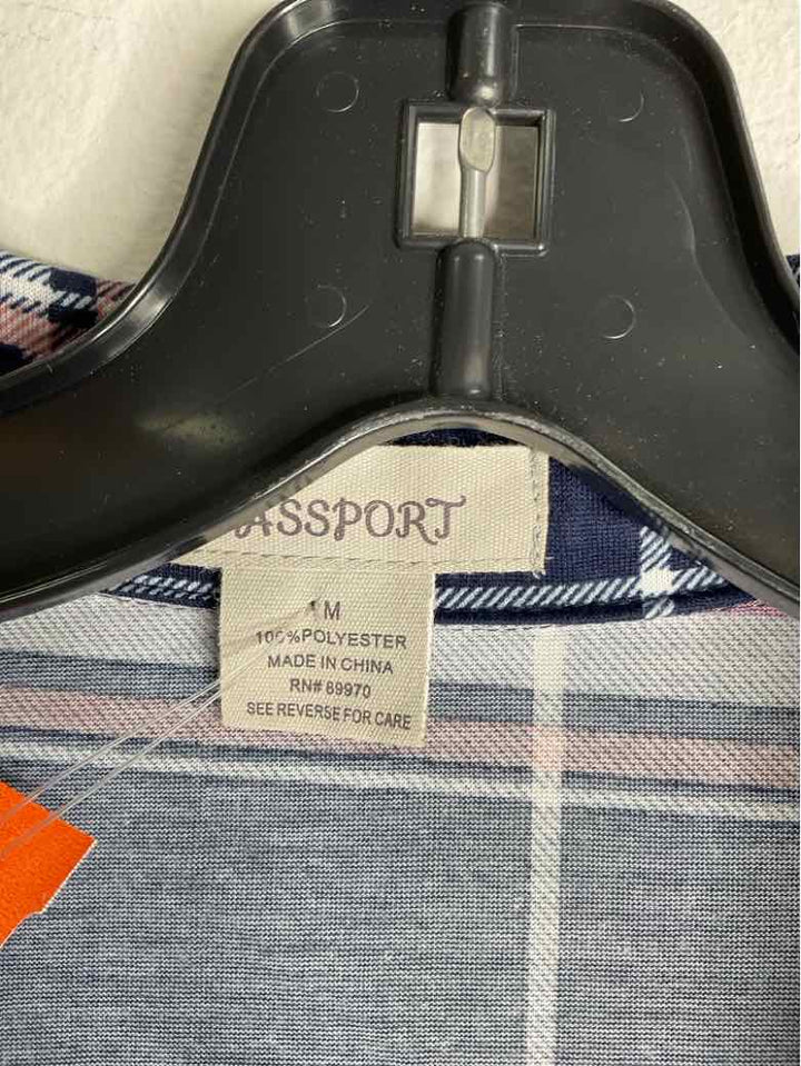 Passport Size M Blue Plaid long sleeve dress