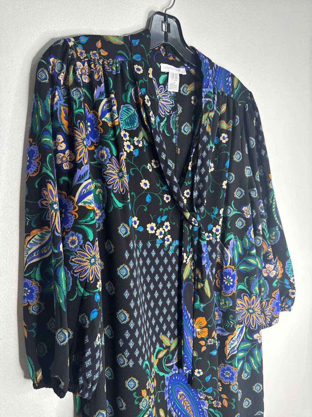London Times Size 12 Black Multi Color long sleeve dress
