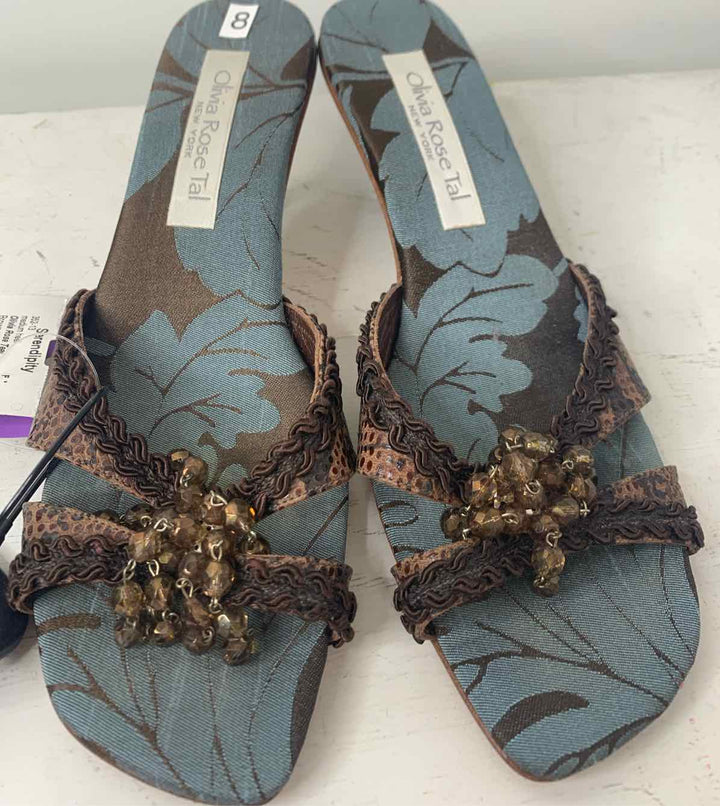 Olivia Rose Teal Brown W Shoe Size 8 medium heel