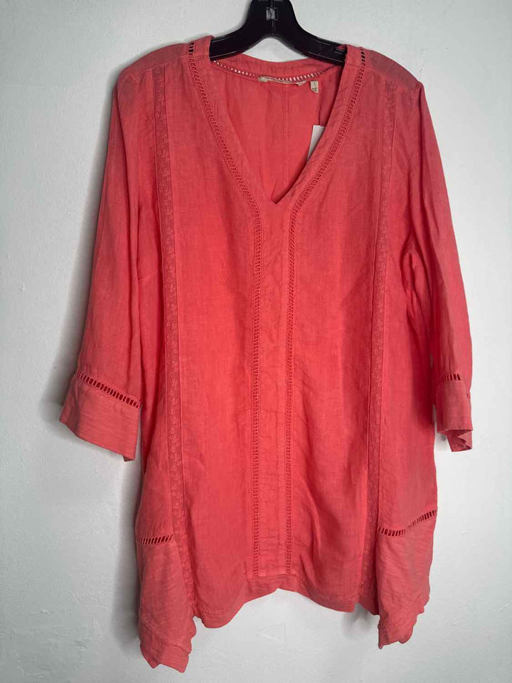 Soft Surroundings Size L Coral V-neck Solid long sleeve top