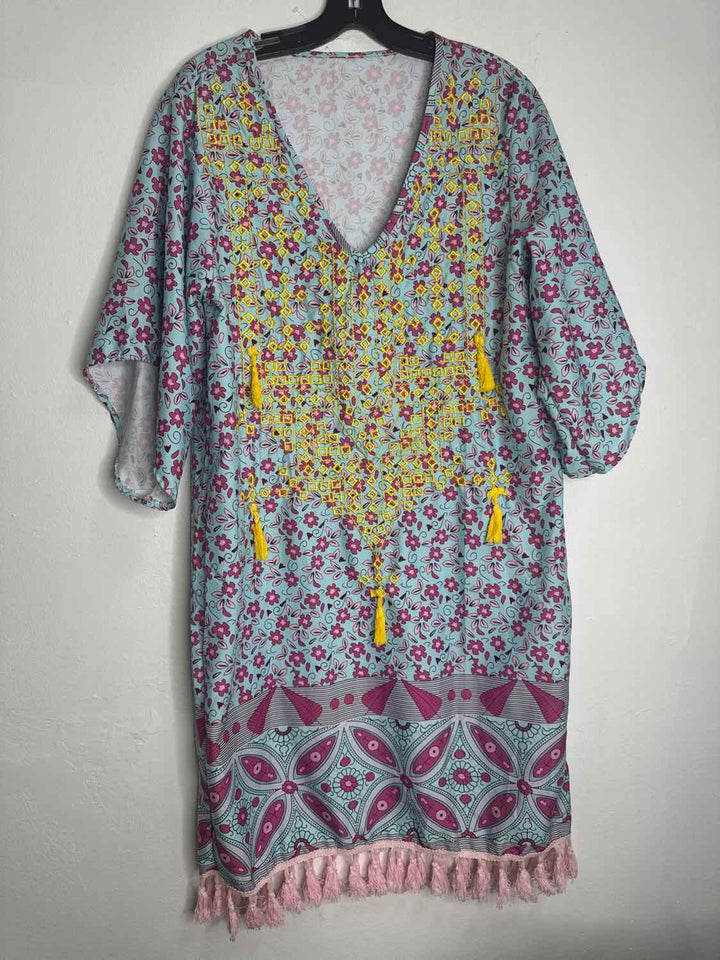 Size L Teal Floral long sleeve dress