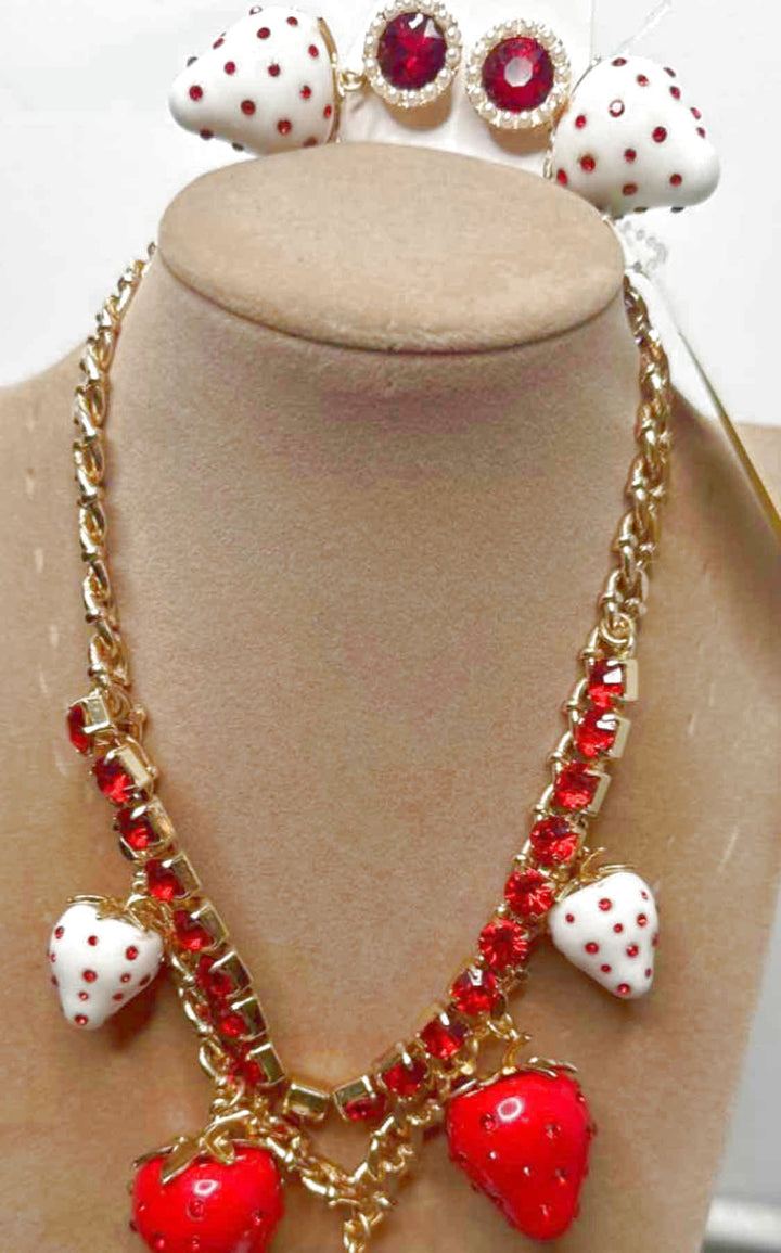 Betsey Johnson Size Large Red Necklace Set Earrings