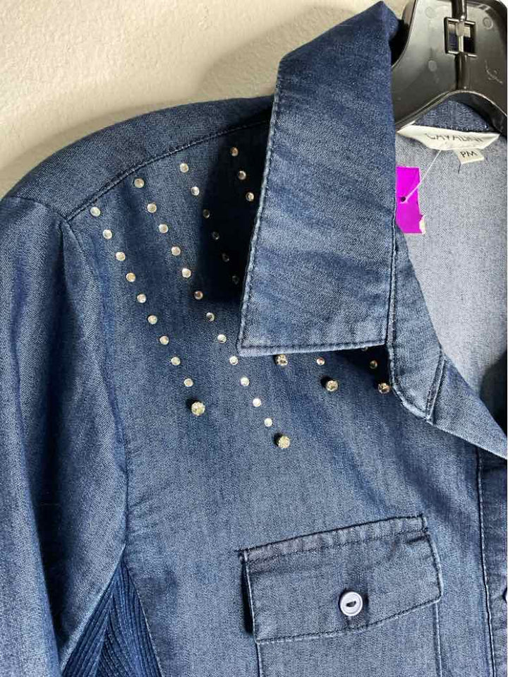 Cavalini Size PM Blue Button Down Studded long sleeve top