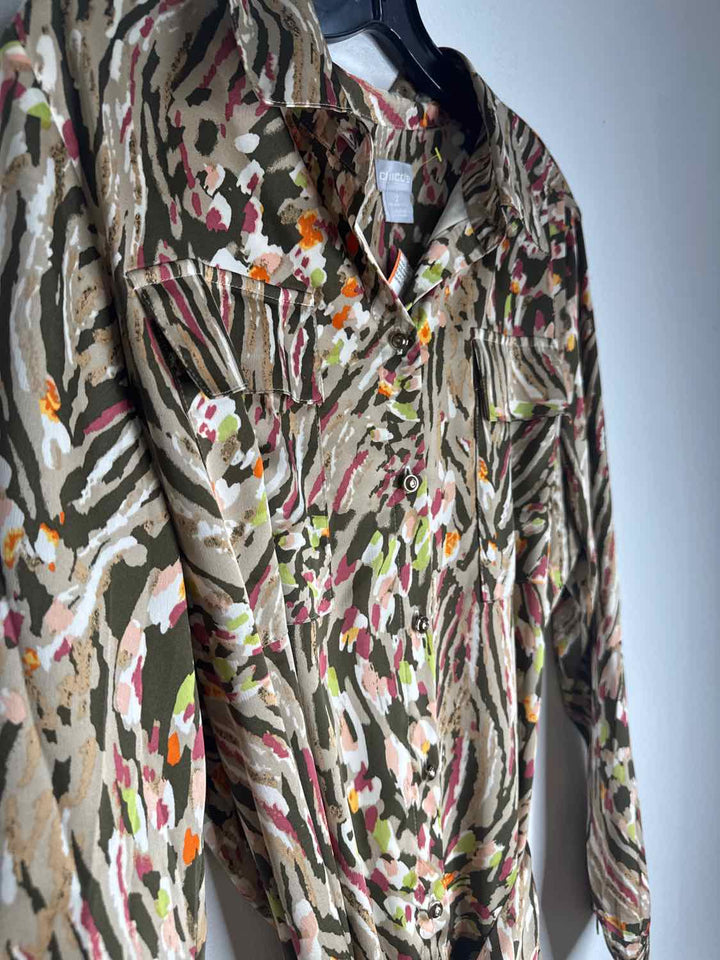 Chicos Size 2 Multi-Color Belted long sleeve dress