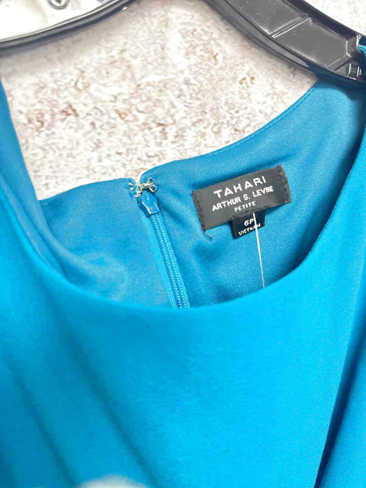 Tahari Size 6P Teal Good Gunmetal Grey Hardware sleeveless dress