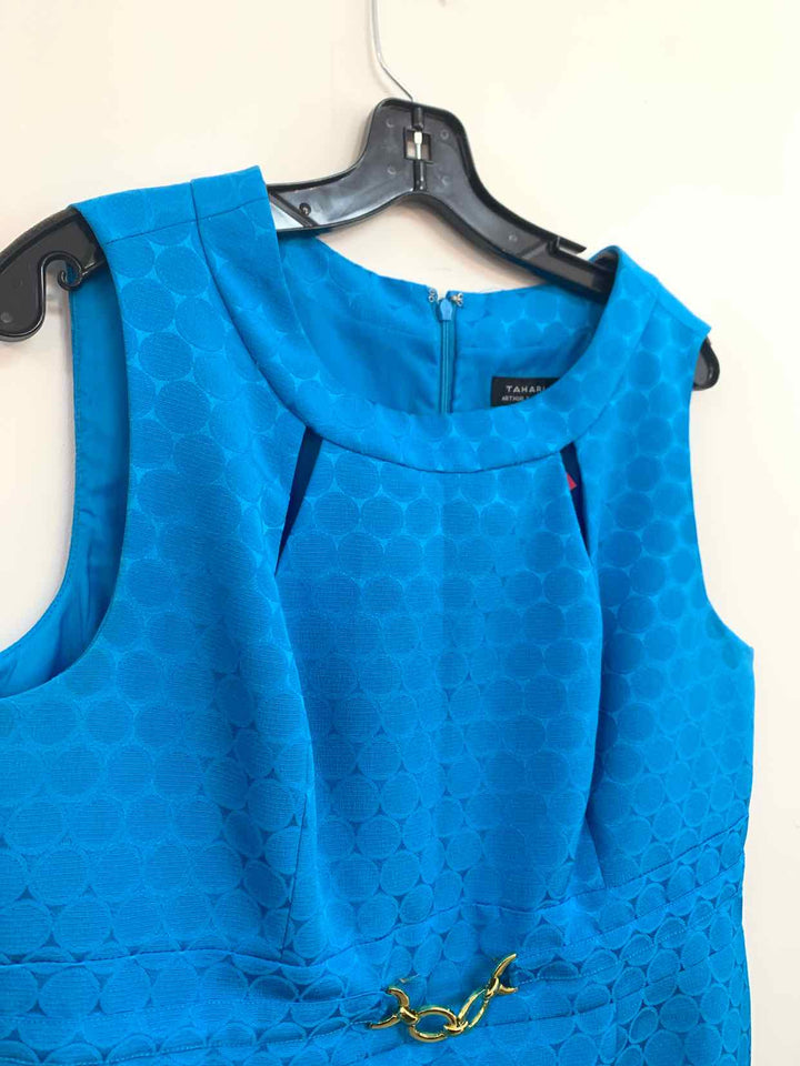 Tahari Size 14 Teal Gold Hardware sleeveless dress