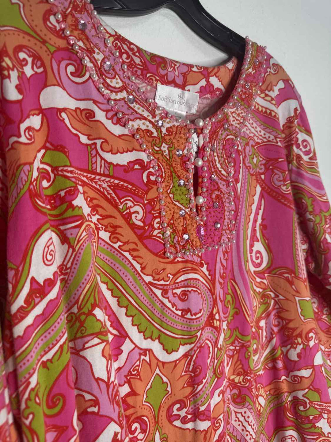 Soft Surroundings Size L Pink Beaded long sleeve top