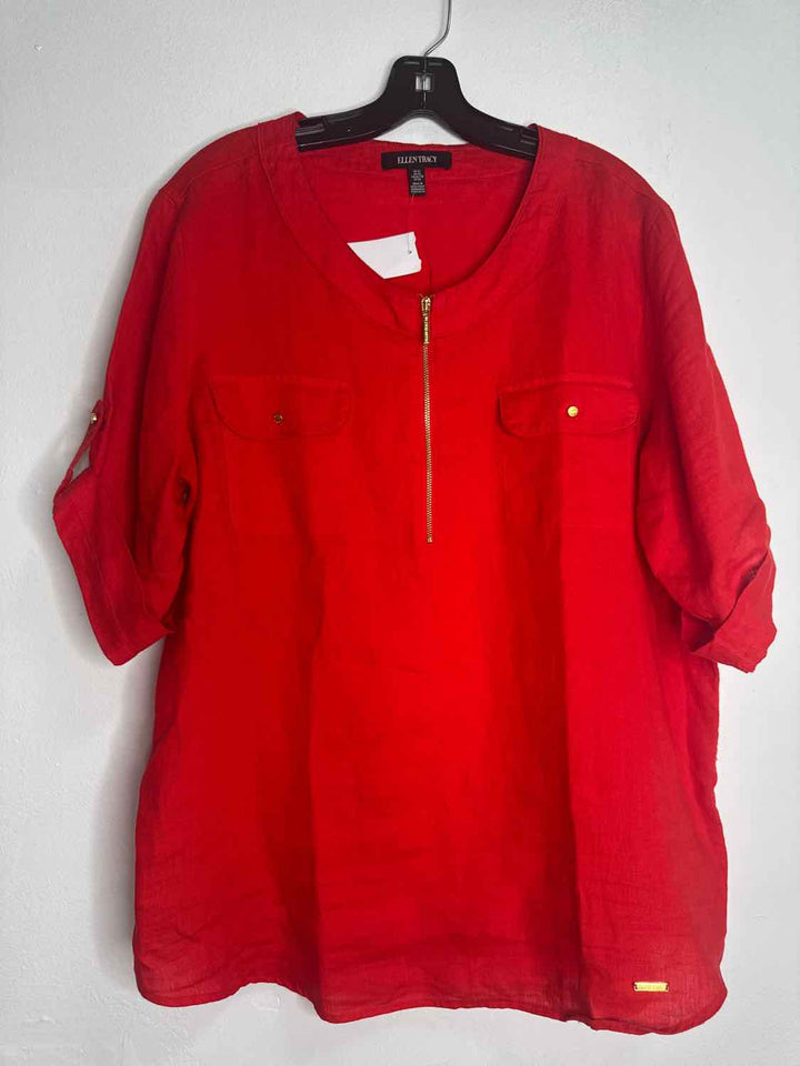 Ellen Tracy Size XL Red Gold Hardware long sleeve top