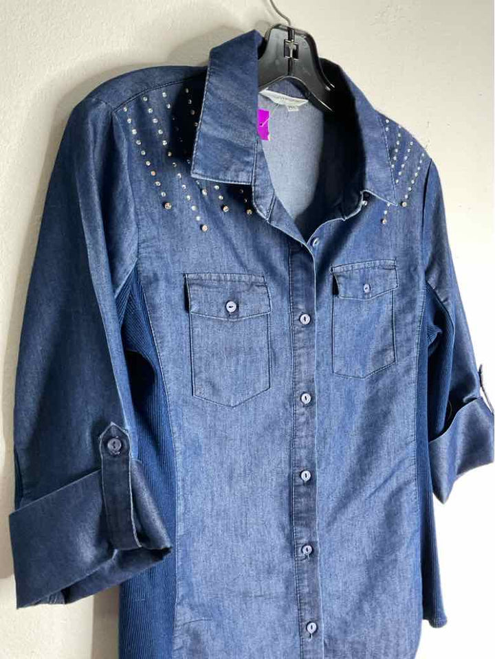 Cavalini Size PM Blue Button Down Studded long sleeve top