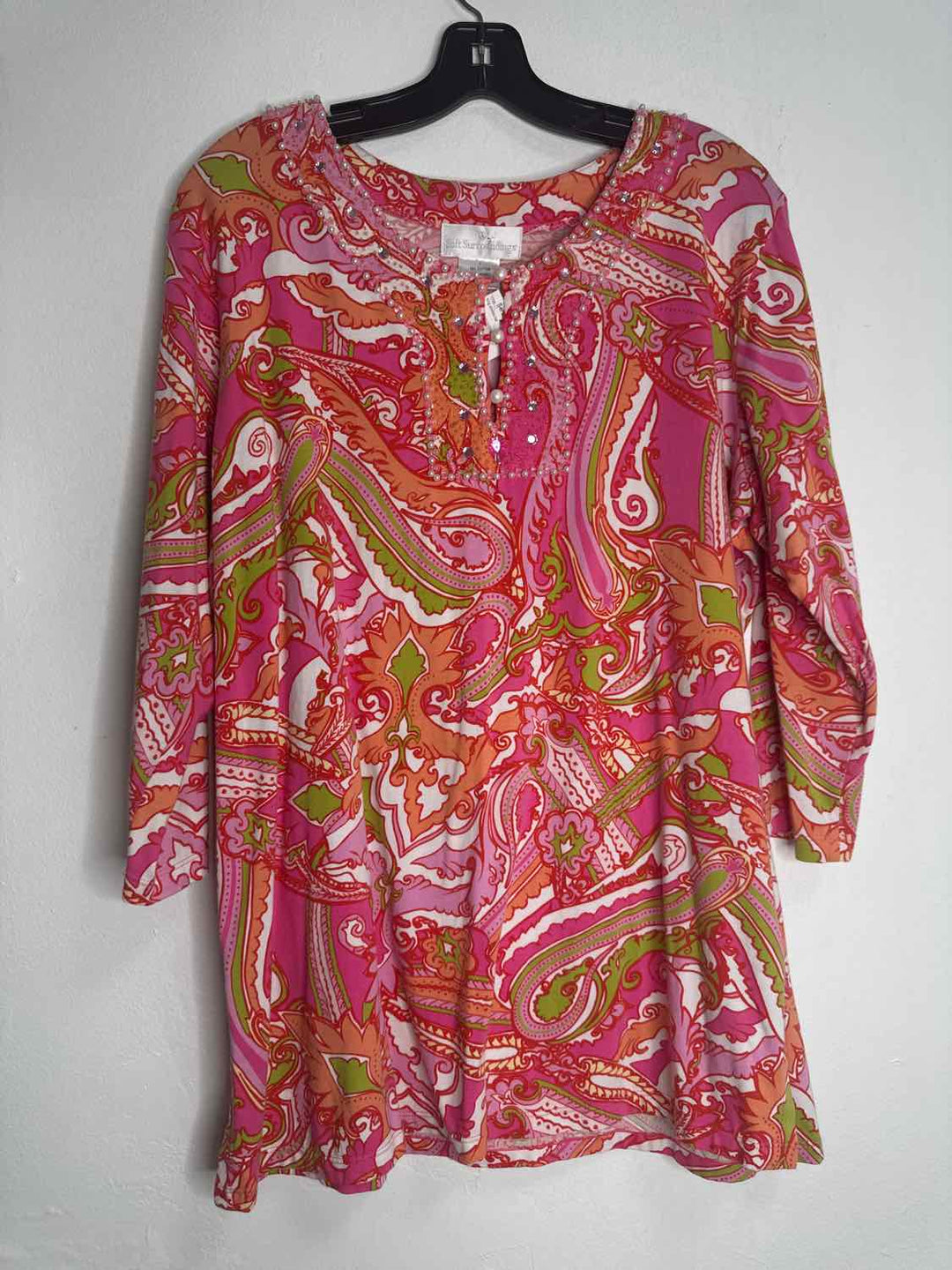 Soft Surroundings Size L Pink Beaded long sleeve top
