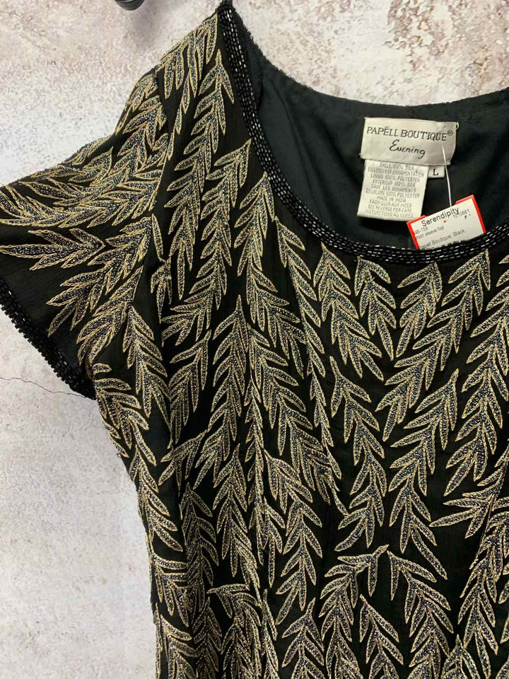 Papell Boutique Size L Black short sleeve top