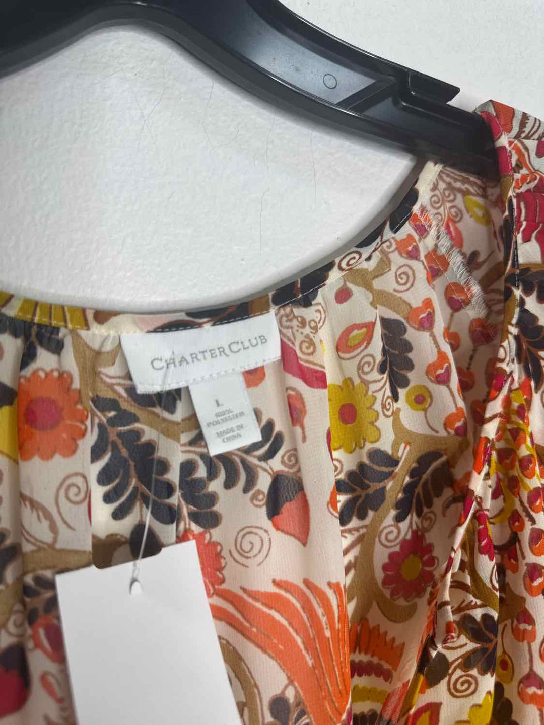 Charter Club Size L Yellow Floral long sleeve top