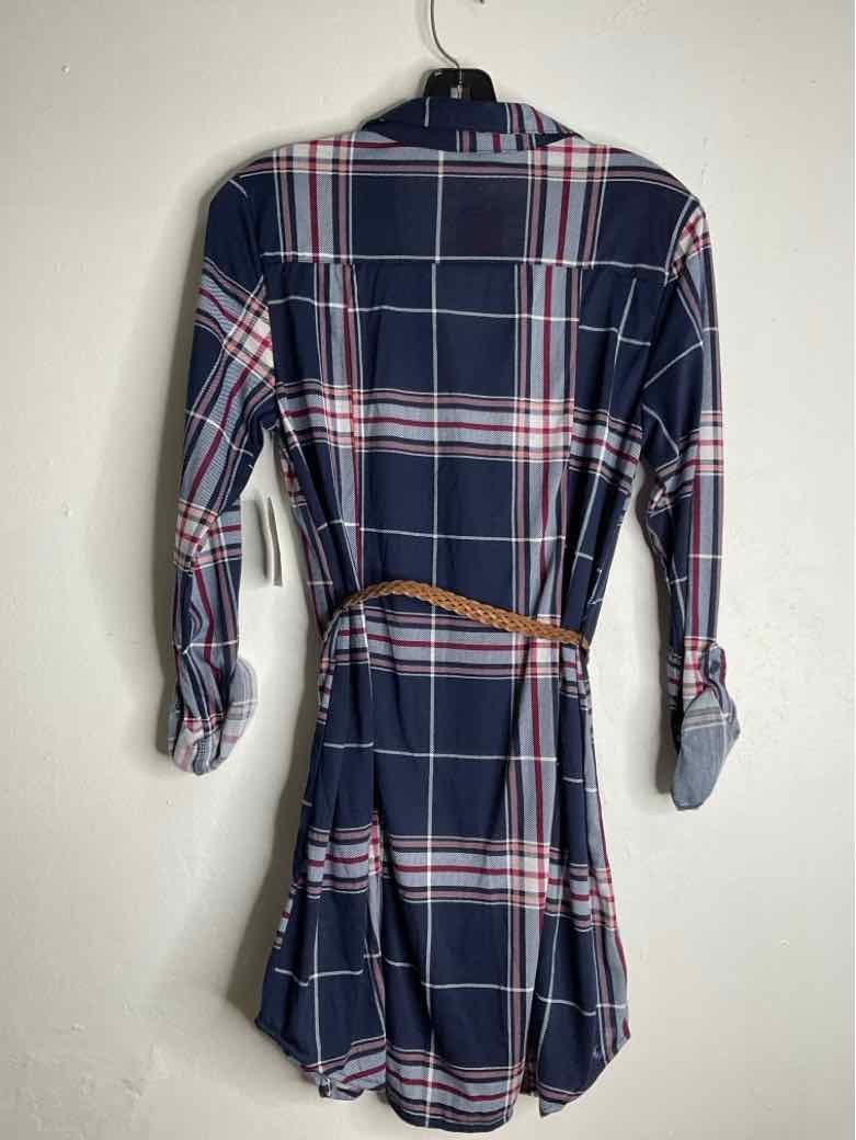 Passport Size M Blue Plaid long sleeve dress